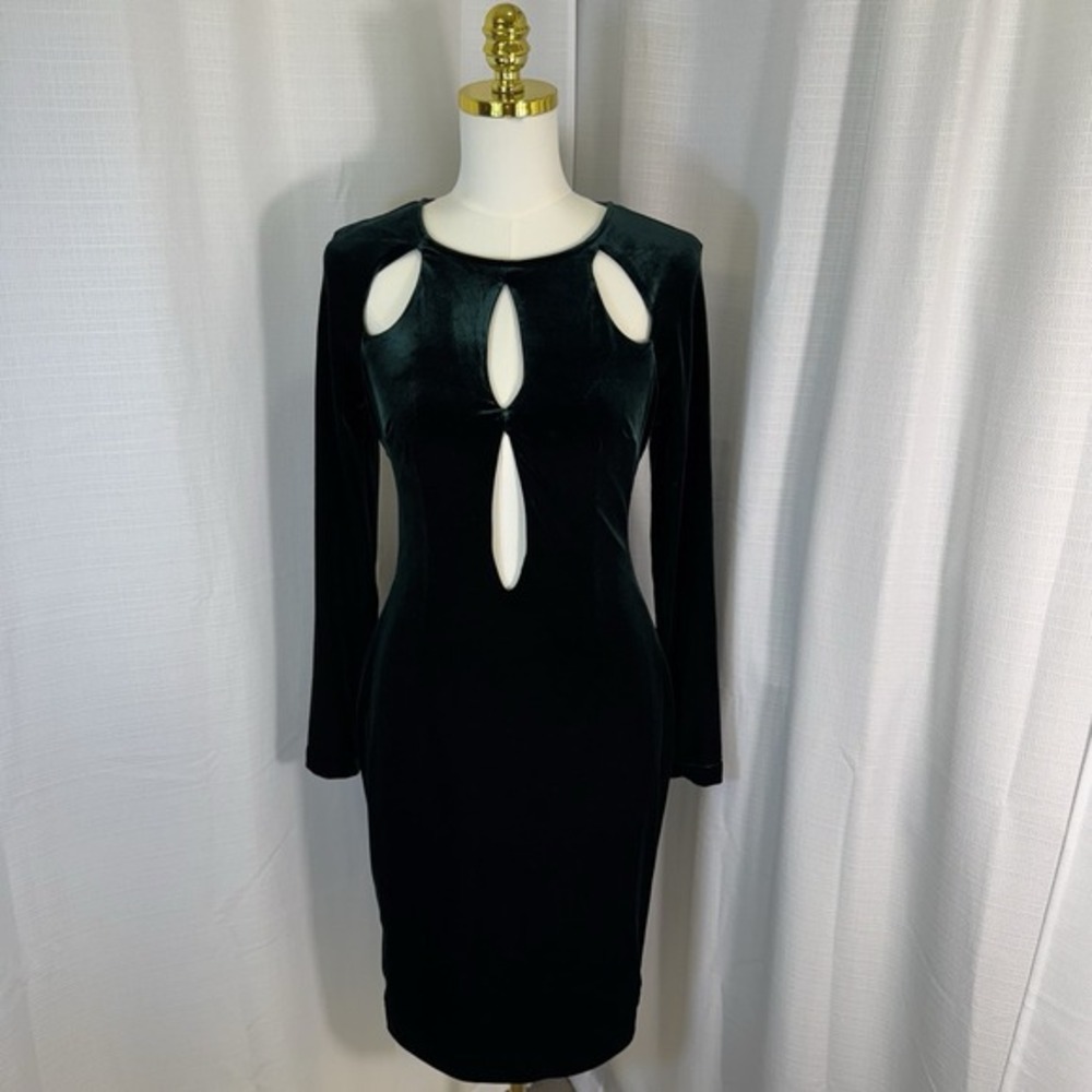NWOT House of CB Women's Denara Green Velvet Dress Large Bodycon Cut Out Party - Picture 5 of 16
